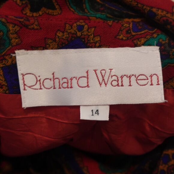 Richard Warren Women 14 Jacket Top Wool Neck Tie Shoulder Pad Paisley Red VTG - Picture 5 of 9